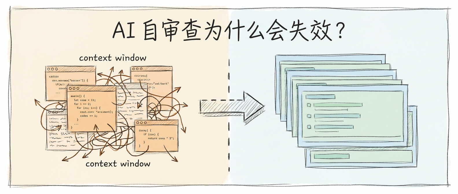 Featured image of post AI 自审查为什么会失效？——分离上下文窗口的设计哲学