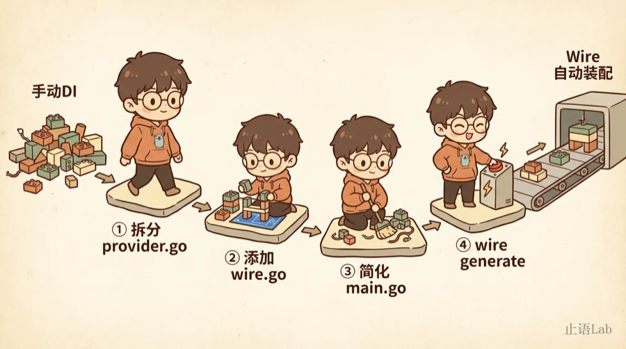 迁移路径——从手动DI积木堆走向Wire自动装配流水线的四步路径
