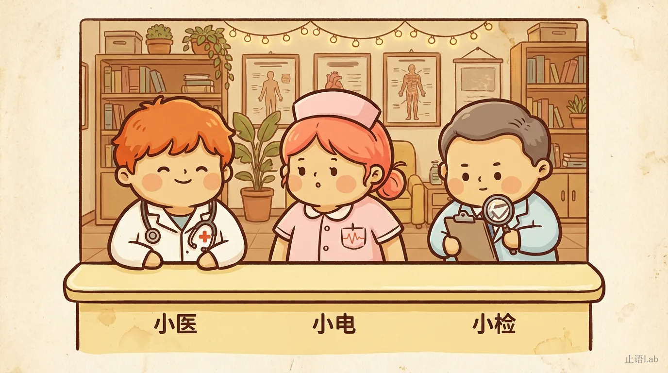 三个角色的分诊台——三类问题分别被指向对应的工具