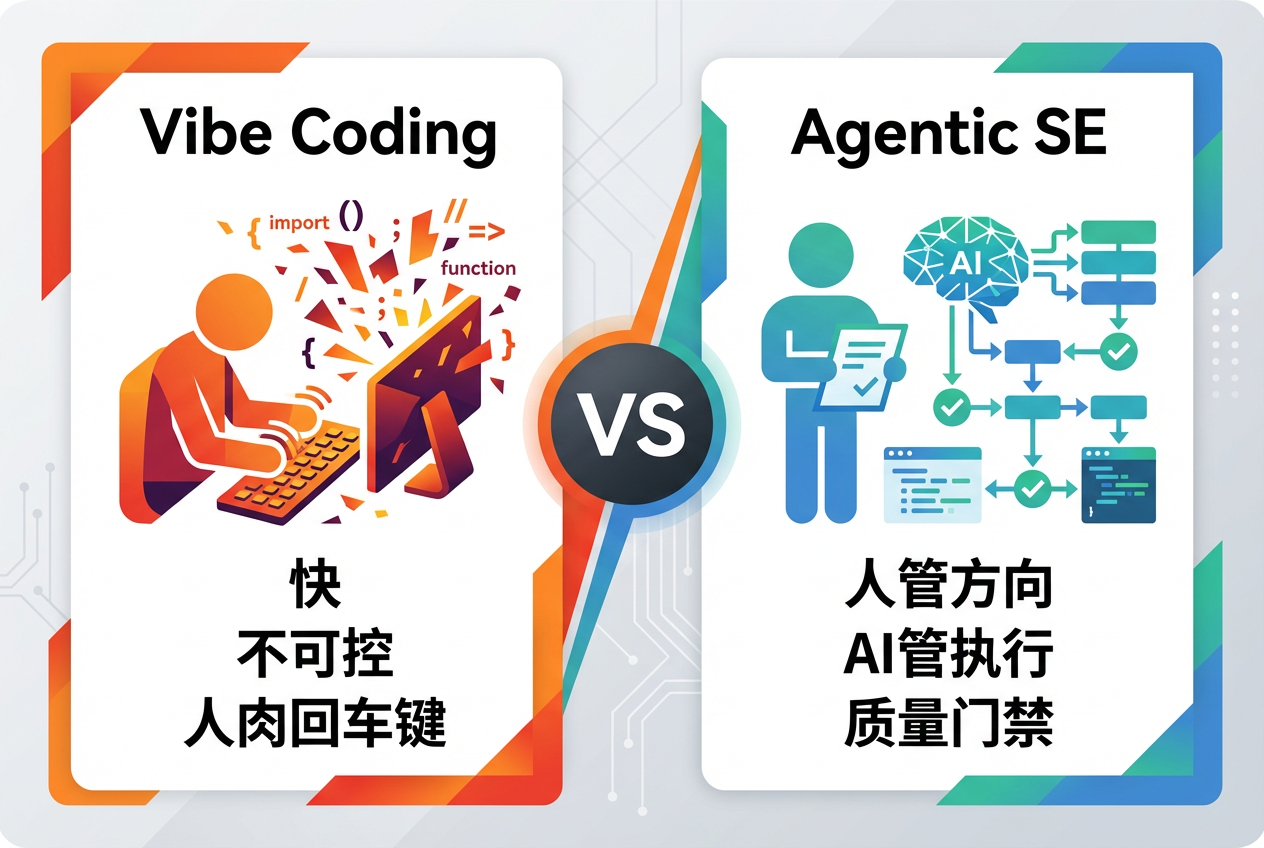 Vibe Coding vs Agentic SE 对比信息图